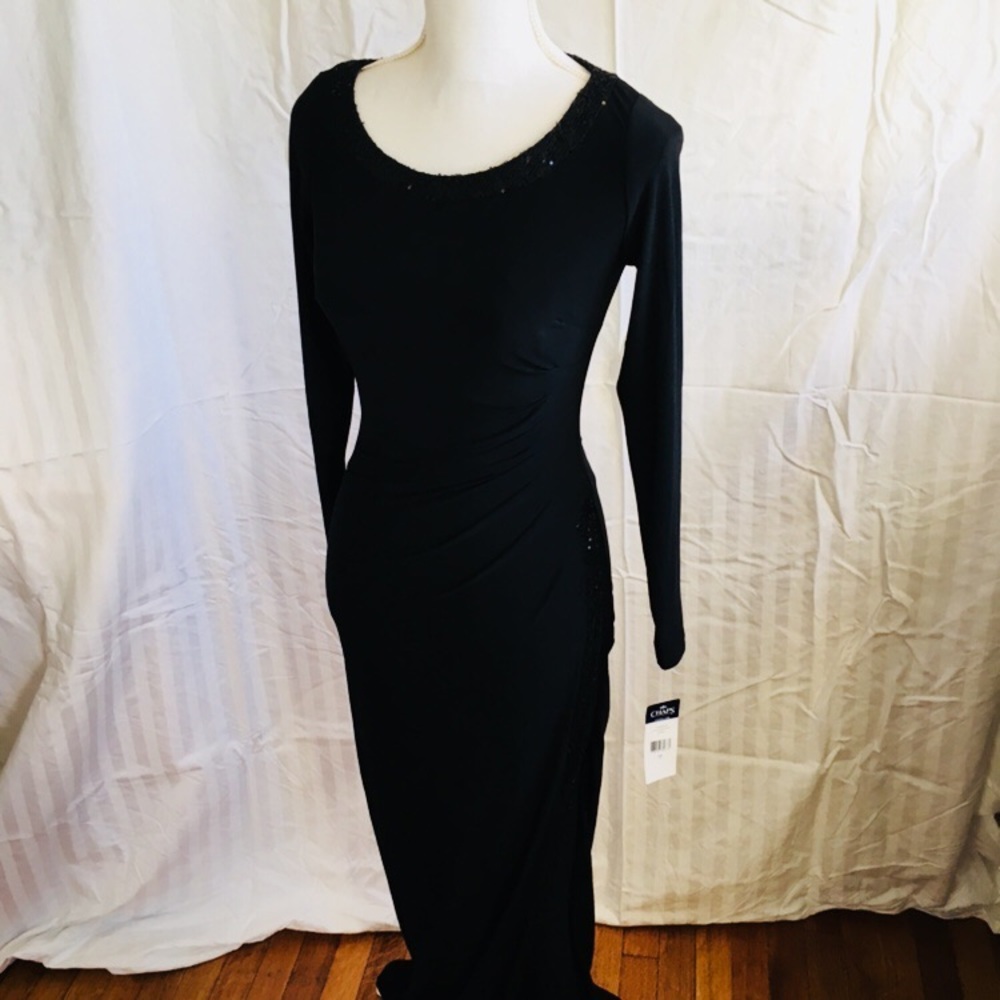 NWT Chaps long gown dress black with sequins sze 2 - Picture 2 of 7